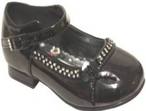 DRESS SHOES W/ DOUBLE LINE RHINESTONE FLOWER ON SIDE & BELT BUCKLE (BLACKPAT)